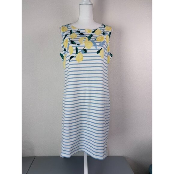 Joules women's size 10 sleeveless 100%‎ cotton lemon striped shift dress casual - Picture 1 of 8